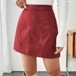 A Line PU Leather Mini Skirt Slim Fit Autumn Winter Style Trendy for Casual Wear Ready to Ship
