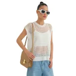 Lace Knit Sweater Vest Lightweight Sheer Round Neck Spring Summer Fall Fashion Wholesale Availab