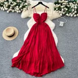 Summer Womens Maxi Dress Elegant Backless Design Adjustable Straps Available in Green and Red Wholesale Supply