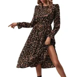Leopard Print Dress Fashionable Floral Design Round Neck Short Sleeve Perfect for Summer Events
