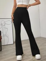 High Waisted Knit Flare Pants Slim Fit Comfortable Lightweight Spring Summer Casual Wear Wholesa