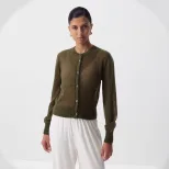 Soft Knit Cardigan Hollow Out Design Round Neck Long Sleeve Casual Chic for Spring and Autumn Wh