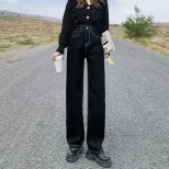 速卖通牛仔裤女2023春季新款韩版学生宽休闲松显瘦显高垂感拖地裤