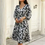 Elegant Floral Long Sleeve Dress Waist Defined Autumn Winter Style Wholesale Available customiza