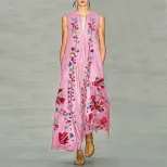 Fashionable Deep V Neck Printed Maxi Dress Sleeveless Trendy Design Comfortable Fabric Perfect f