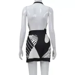 Nordic Style Floral Print Halter Neck Backless Dress Classic Design Waist Defined Short Length I