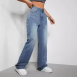 High Waisted Denim Trousers Casual Chic Style Versatile Fit European and American Fashion Wholes