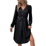 Long Sleeve Pleated Dress Fashionable Womens Apparel Autumn Style for Casual or Formal Occasions