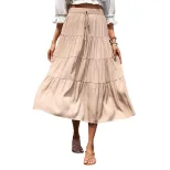 Summer Womens Ruffled Solid Color Midi Skirt Elegant Design Comfortable Fit Versatile for Casual