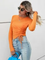 Womens Short Sleeve T Shirt Comfortable Casual Irregular Hem Pleated Design Summer Wear Wholesal
