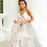 French Style Floral Print Maxi Dress for Women Slim Fit V Neck Sleeveless Elegant Casual Wear Wholesale Availabl