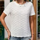 Casual White Textured Top for Women Summer Style European and American Fashion Wholesale Availab
