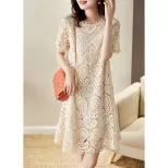 Lace Dress for Women Casual Short Sleeve Fit and Flare Summer Fashion Available in Apricot and Black Wholesale Options