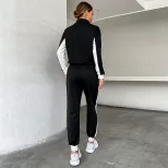 【佰分之衣】亚马逊欧美外贸跨境新款拼接立领卫衣休闲套装两件套