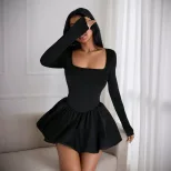 Spring Summer Womens Dress Long Sleeve Slim Fit Ruffled Hem Floral Design Casual or Party Wear W