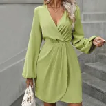 Womens Casual Solid Color Long Sleeve Dress Irregular Hem Spring Summer Fashion Wholesale Availa