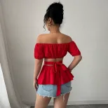 Off Shoulder Crop Top Hollow Out Design Sexy Style Summer Wear Wholesale Womens Fashion Apparel