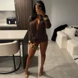 Sexy Bodycon Dress Deep V Neck Long Sleeve Versatile Style Autumn Fashion for Parties Wholesale