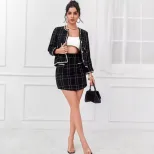Chic Two Piece Set Elegant A Line Skirt Stylish Tweed Fabric Vintage Inspired Perfect for Partie