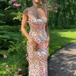 Summer Floral Backless Slip Dress for Women Slim Fit Sexy Lightweight Beachwear for Casual Occas