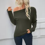 Casual Long Sleeve T Shirt Asymmetrical Neckline Solid Color Lightweight Fabric Spring Fall Wear