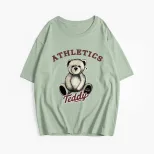 Womens Summer Loose Fit T Shirt Cute Bear Print Round Neck Short Sleeve 100 Cotton Casual Wear W