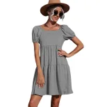 Knitted Square Neck Dress Simple Style Solid Color Elegant Fit Perfect for Casual or Formal Occa