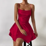 Mini Ruffle Dress Satin Fabric Backless Design Waist Cinching Summer Style Wholesale Available