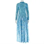Casual A Line Dress High Neck Elastic Long Sleeves Sheer Patchwork Trendy Street Style for Women
