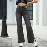 High Waisted Loose Fit Denim Trousers Slimming Design Trendy Style Comfortable Fabric Casual Wea