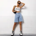 Loose Fit Womens Denim Shorts Washed Fabric Casual Style Summer Essential Wholesale Available
