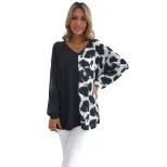 Womens Color Block Leopard Print V Neck Boyfriend T Shirt Casual Style Trendy Design Ready to Sh