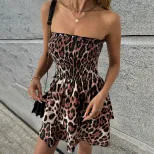 Summer Womens Leopard Print Strapless Mini Dress Sexy Style Comfortable Fit Trendy Design Wholes