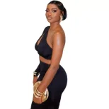 Asymmetrical One Shoulder Dress Hollow Out Bodycon Fit Slit Design Elegant Evening Wear Wholesal