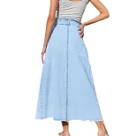 High Waisted A Line Denim Skirt Flattering Fit Stylish Design Versatile for Casual or Dressy Occ