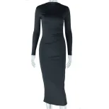 Casual Long Sleeve Dress Round Neck A Line Silhouette Macaron Colors Street Style for Everyday W