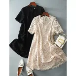 Lace Dress for Women Casual Short Sleeve Fit and Flare Summer Fashion Available in Apricot and Black Wholesale Options