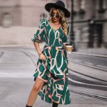 Floral Print V Neck Dress Womens Autumn Fashion Elegant and Comfortable Available for Wholesale