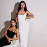 French Style Off Shoulder Bodycon Dress Pleated Design Solid Color Slim Fit Long Length Perfect