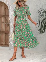 Womens Autumn Pullover Dress Floral Print Backless Loose Fit Casual Wear for Fall Wholesale Avai