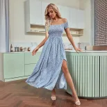 Elegant Off Shoulder Maxi Dress Floral Print Elastic Waist Flared Skirt Fashionable for Parties