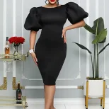 Summer Womens Dress Puff Sleeve Bodycon Fit Elegant Party Style Available in Various Colors Whol