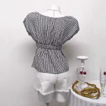 Plaid Short Sleeve T Shirt for Women Casual Summer Style Comfortable Cotton Fabric Wholesale Ava