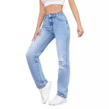 High Waisted Loose Fit Distressed Straight Leg Jeans Casual Style Perfect for Everyday Wear Whol