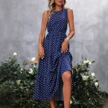 Casual Fashion Polka Dot Dress Round Neck Short Sleeve Comfortable Fabric Ideal for Summer Outin