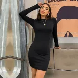 Elegant Womens Dress Half High Neck High Waist Slim Fit Bodycon Style Spring Summer Occasion Who