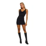 Summer Black Spaghetti Strap Dress Sexy Bodycon Open Back Tie Neckline Casual Party Wear Wholesa