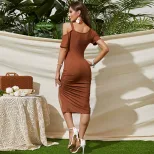 Off Shoulder Bodycon Dress Sexy Slit Design Elegant Fit Comfortable Fabric Perfect for Parties a