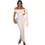 Elegant Bodycon Dress Ruffled Design Off Shoulder Neckline Adjustable Tie Perfect for Parties an