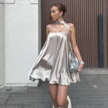 Summer Womens Dress Sexy Off Shoulder Design Satin Fabric with Hollow Out Details Elegant Evenin